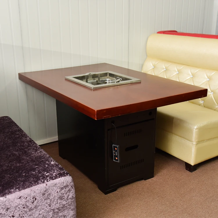 Lift-able commercial smokeless hot pot table wooden table top for restaurant