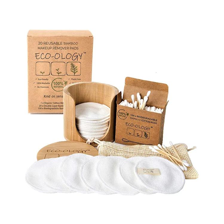 
Bamboo Cotton Face Reusable Make Up Remover Pads Washable Makeup Remover Pads with bamboo holder 