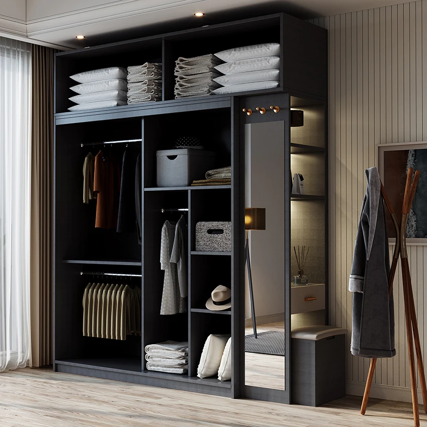 5 PCS Bedroom Set Bedroom Furniture armoire wardrobe King Bed Frame 2 Nightstand Dresser with Mirror Furniture