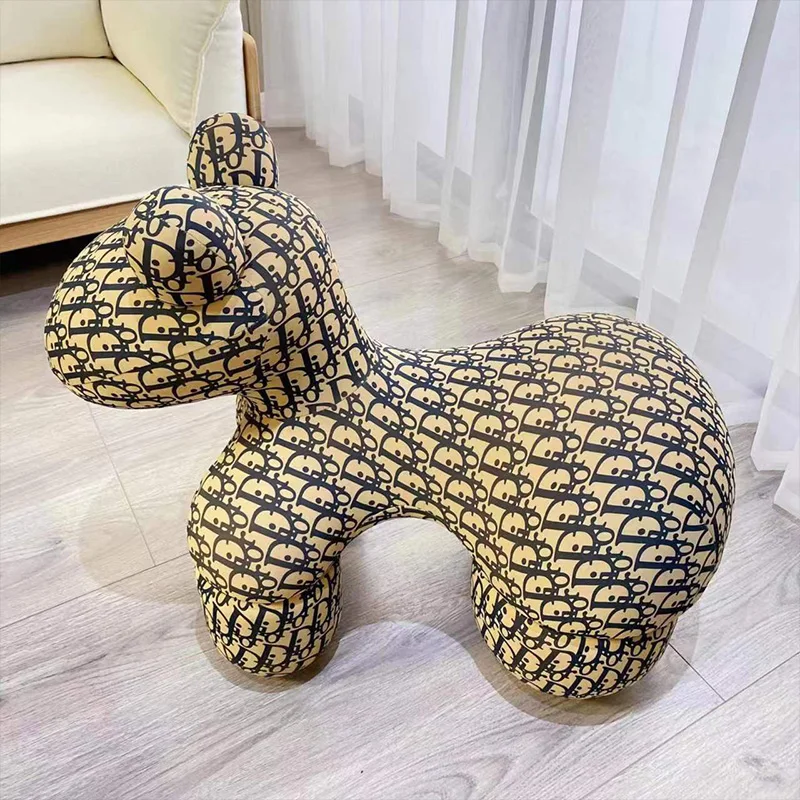 Antique armchair furniture FRP frame leisure children plastic stools comfy velvet animal shape pony small accent chairs