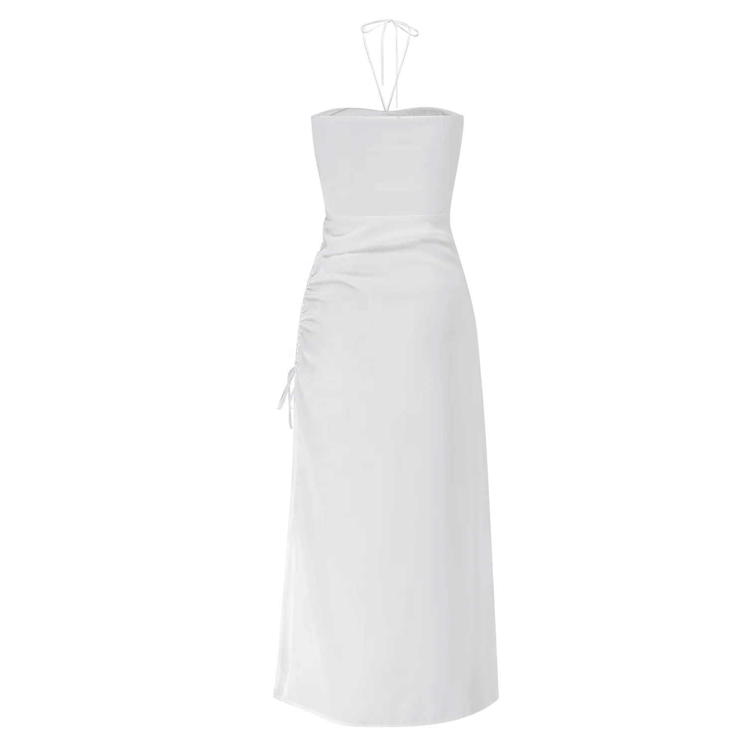 Custom Russia Spring Fashion Long Luxury Halter Neck Ruched Empire Party Night Evening Dress Women Ladies Sexy Romantic 2024