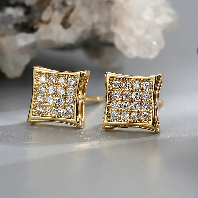 South Korea fresh small village style simple quadrilateral stud female fashion design micro-inset zircon earrings