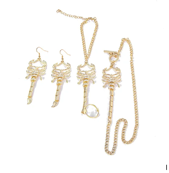 Personality Micro-Inlaid Scorpion Stereo Bracelet, Necklace, and Earring Set for Women, Sweet and Cool Girl Alloy Jewelry