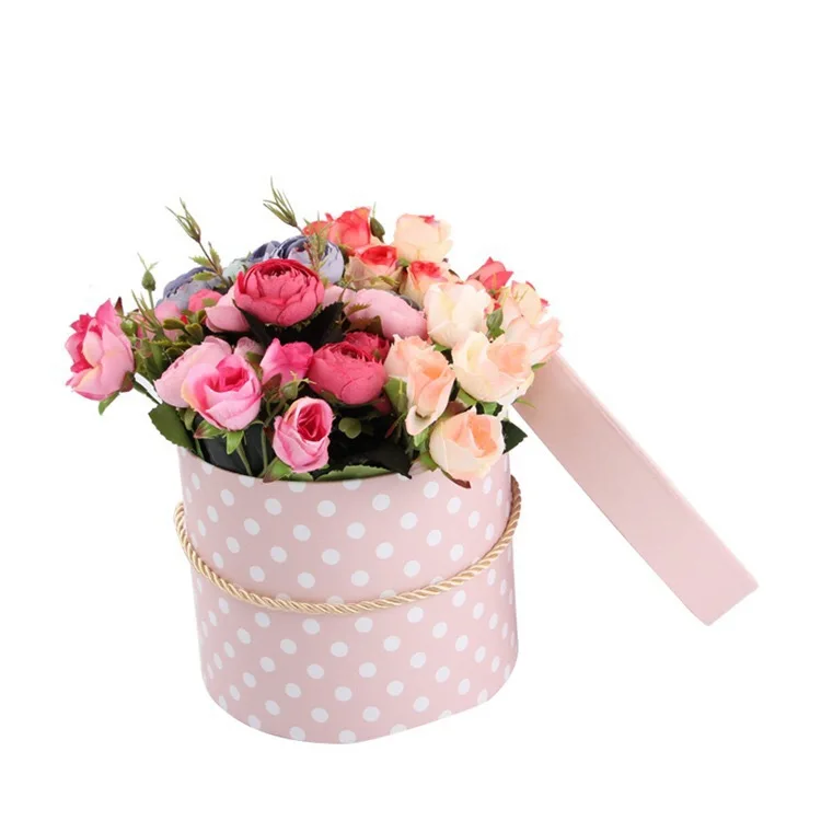 
2020 new wholesale round hemp rope solid color dot retro palace style gift box birthday gift set box flower box 