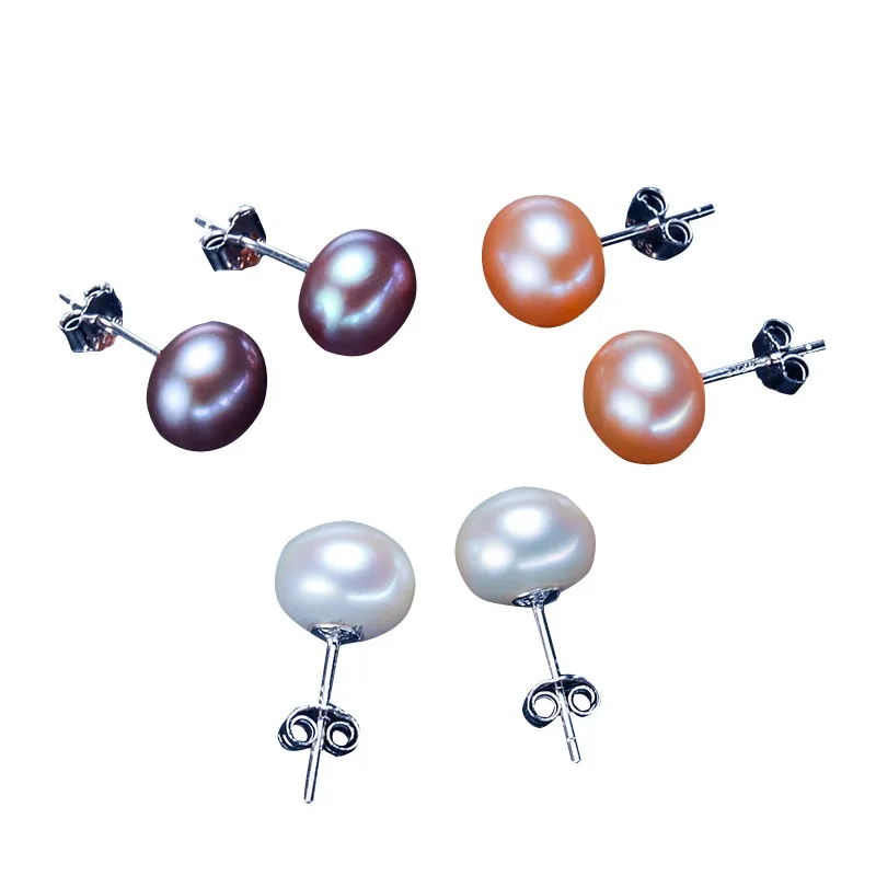 Freshwater pearl  earring , 925  sterling silver stud earrings for wedding ,3-12 mm pearl