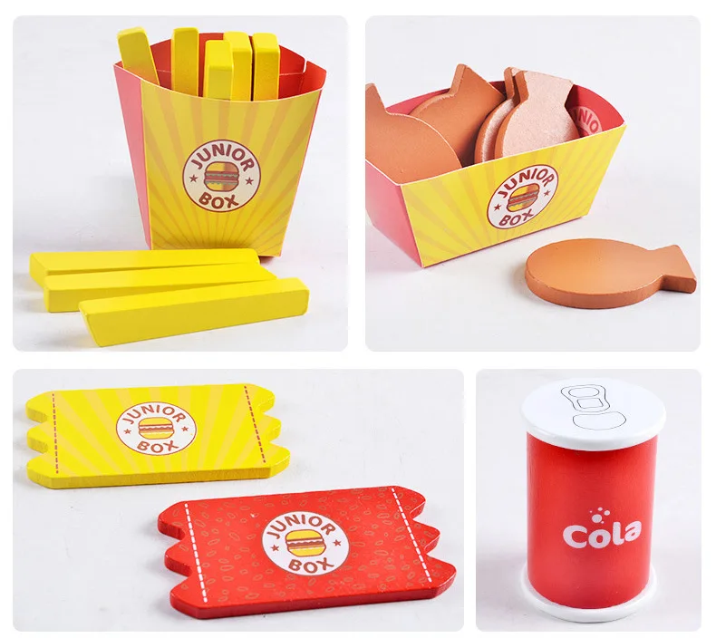 Фабричная игра Amazon, лидер продаж, деревянный набор для бургеров, пазл, Детские кухонные игрушки «сделай сам»