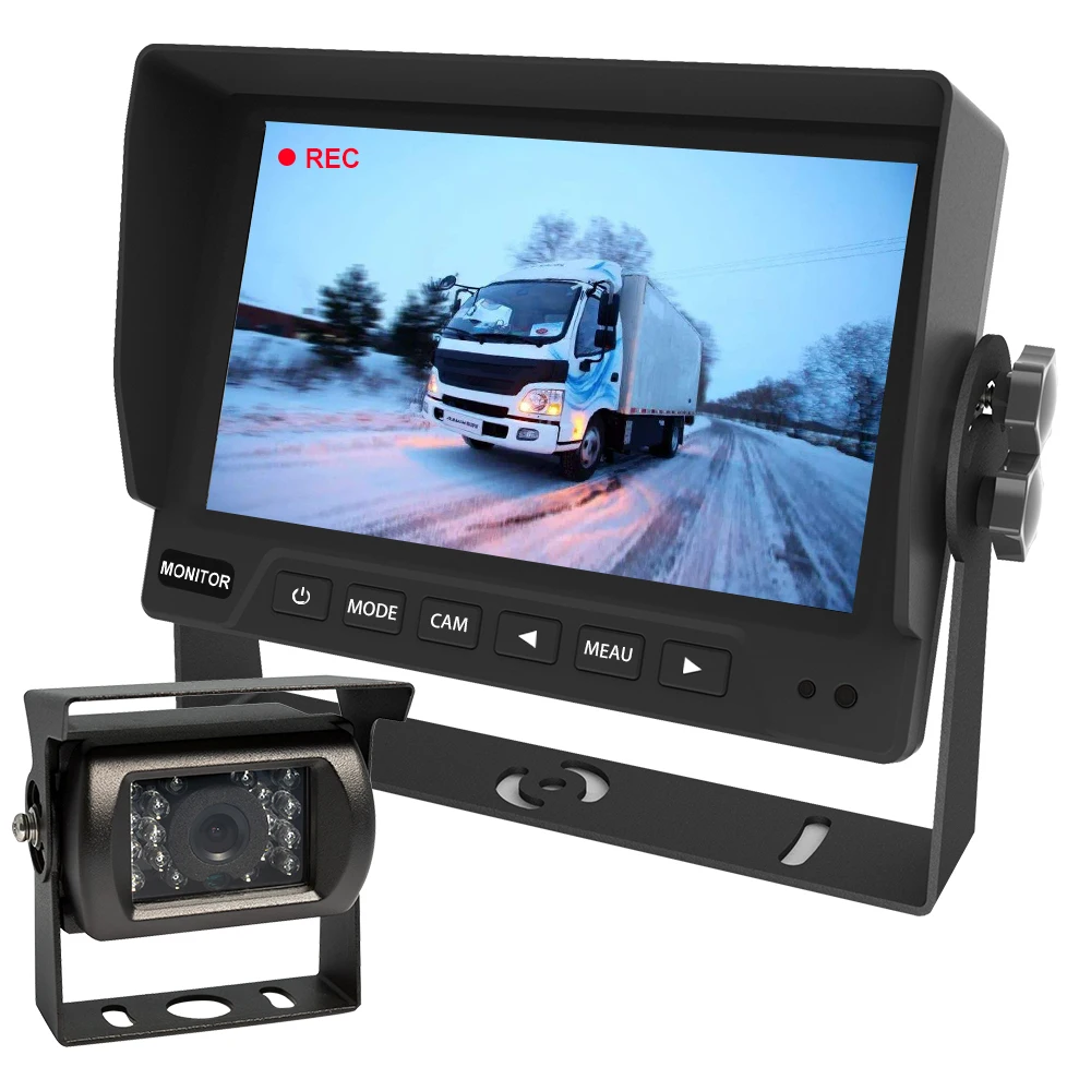 PJAUTO AHD 7 Inch Car LCD Monitor Rear View Backup Reverse Camera System IP69K for Heavy Duty
