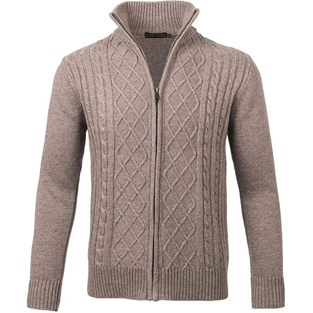 OEM Long Sleeve Wool Stand Collar Autumn Sweater Men Knitted Cardigan Sweater with Zipper
