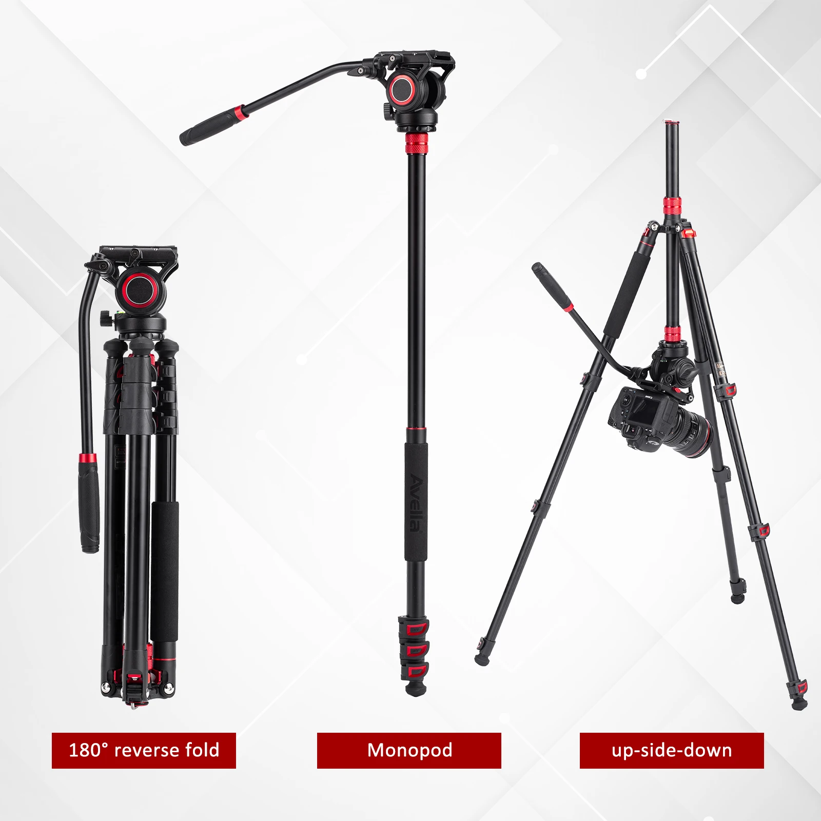Cayer New Arrival Multiple Function Lightweight Aluminum Professional Video Camera Tripod Stand with Fluid Head Video Stand