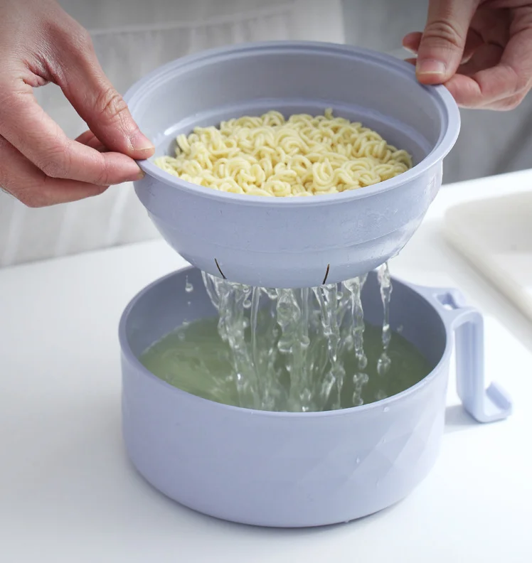 Instant Noodle Bowl, Bamboo Fiber Drained Noodle Bowl With Lid