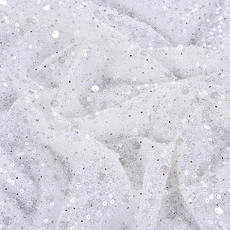 2022 new design fantasy sequin beaded luxury tulle overlay wedding dress making pink embroidery lace fabric from China