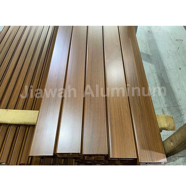 6063 T5 cladding wood laminate on aluminium Guangzhou manufacturer timber look cladding aluminium batten extrusion profile