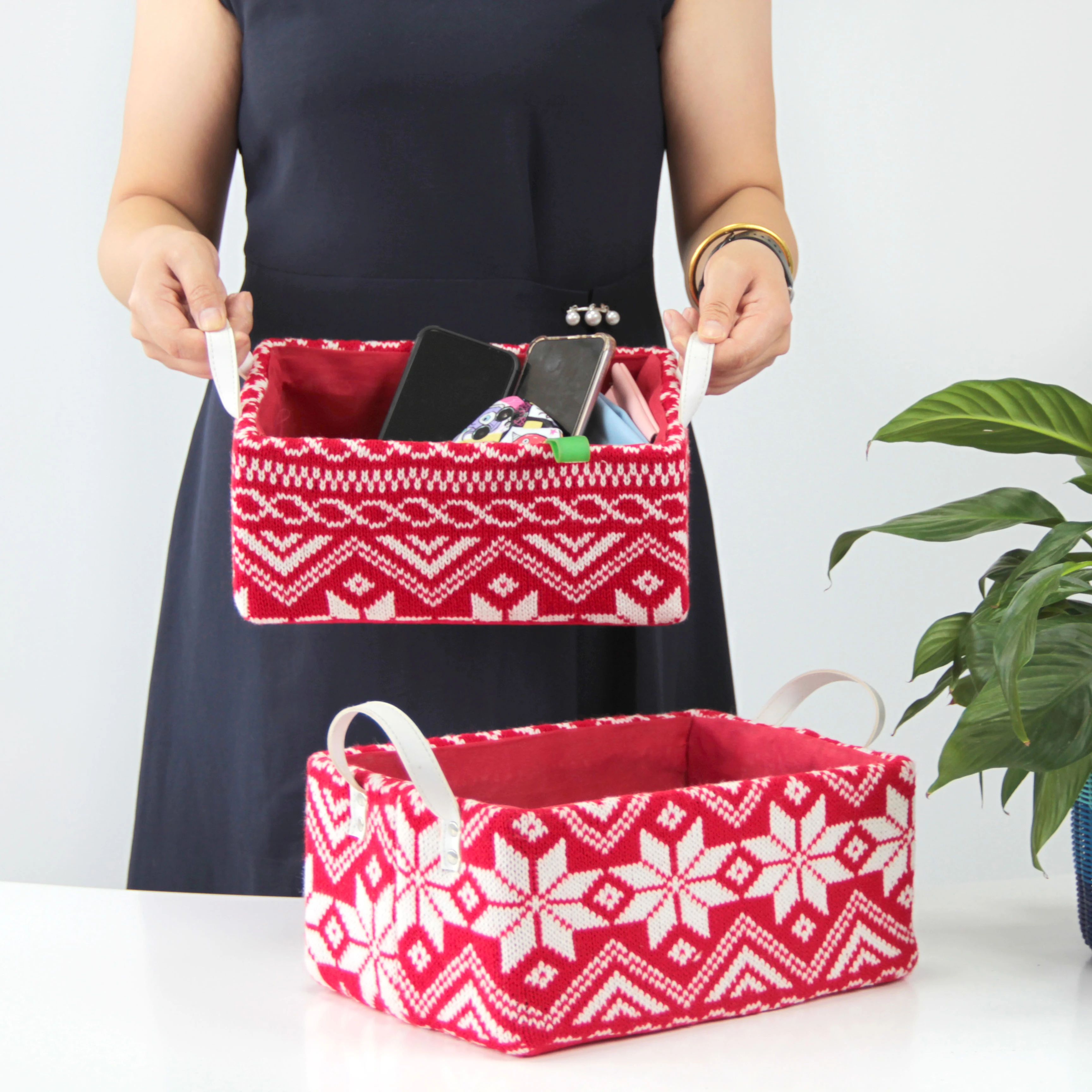 New style Rectangular 2 Pack Holiday Christmas Gift Christmas Storage Basket