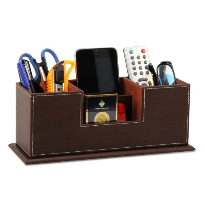 Hot sale faux leather office supplies storage holder desk organizer