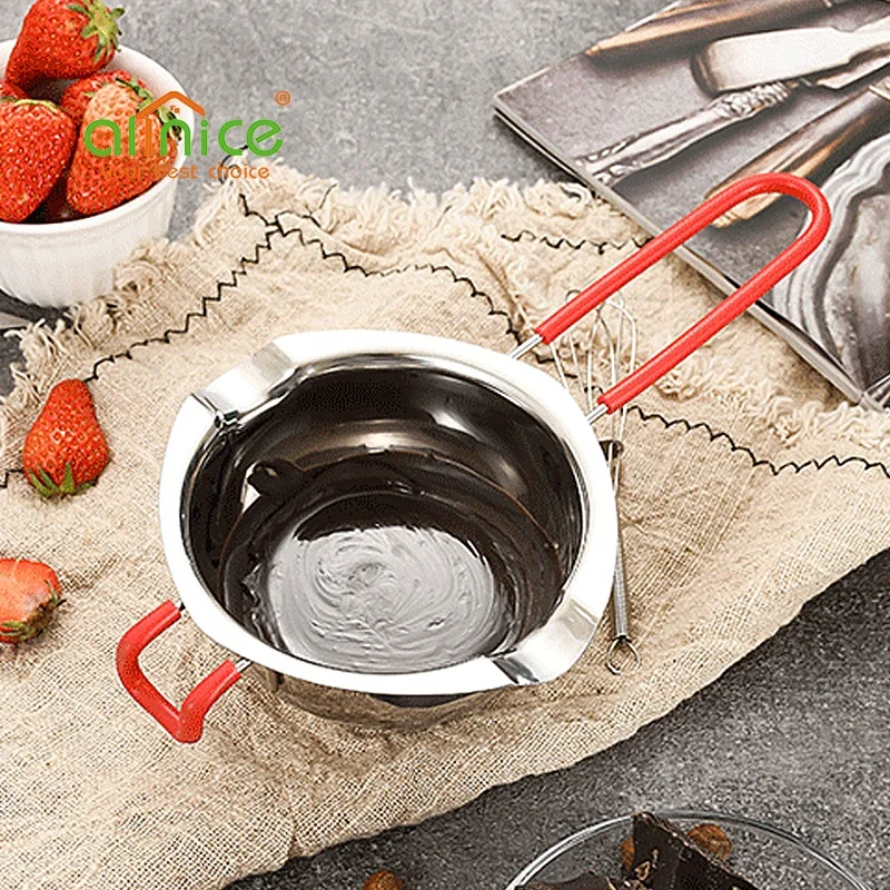 Hot Selling Baking Tools Stainless Steel Chocolate Melting Pot Cheese Butter Melting Bowl With Silicone Handle
