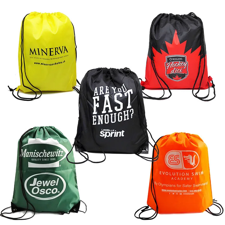 Wholesale Promotional Polyester Nylon Drawstring 30cm Shop And Backpack Customized Draw String Bags