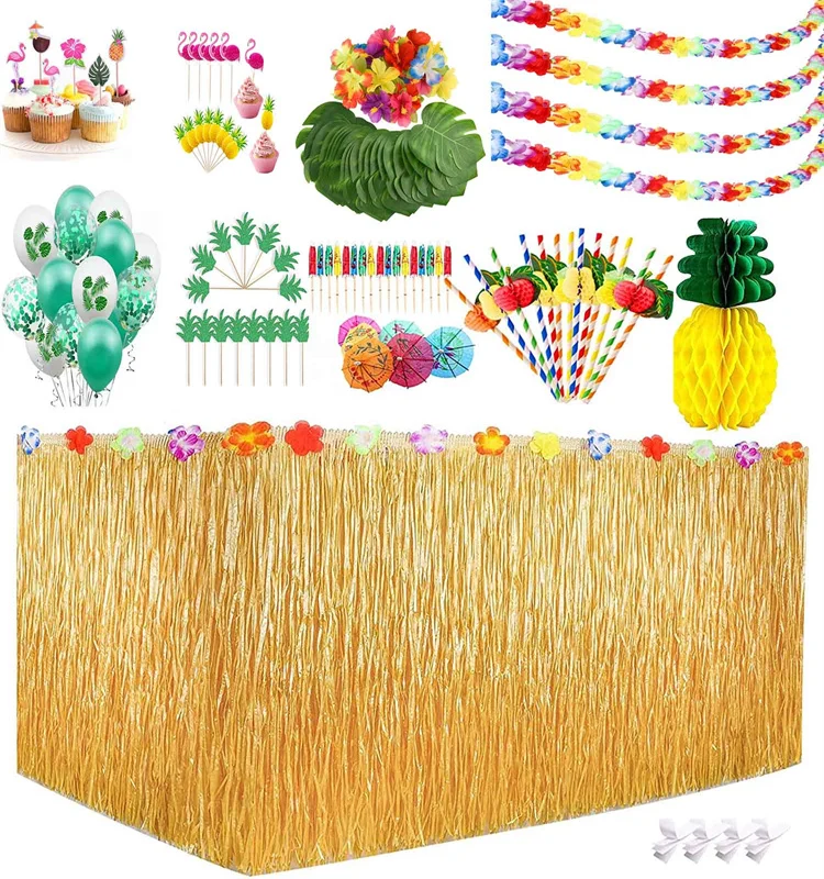 Hawaiian Artifical Hibiscus flower Luau Table Skirt for Birthday Party