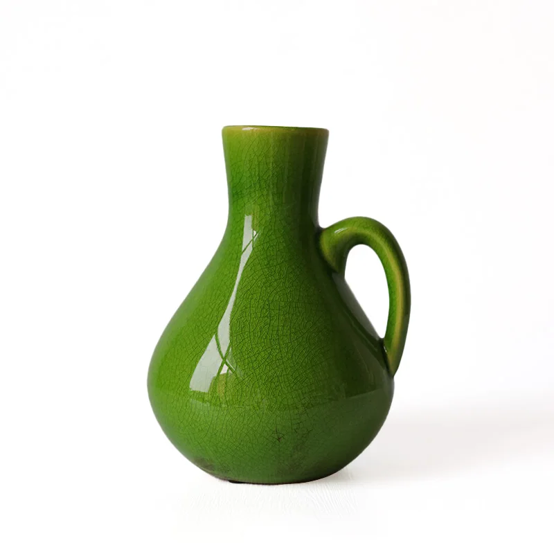 Ready to Ship One Handle Handmade Jug Emerald Green Home Decor Table Small Tall Bud Flower Vase Ceramic