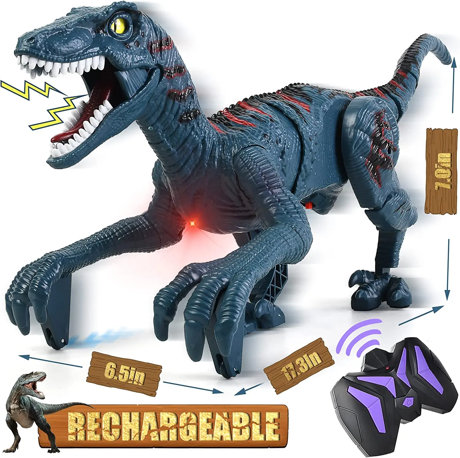 Remote Control Dinosaur Toys Kids Jurassic Velociraptor Toys Imitates Walking and Sounds Robot Toys That Can Sing, Shaking Head