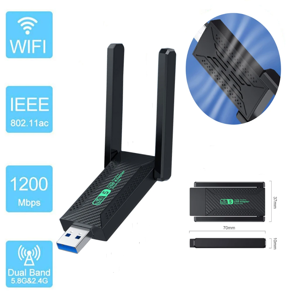 dual band wifi 5 usb adapter 1200mbps Driver Free usb 3.0  Gigabit Dual Band 2.4GHz&5.8GHz Wireless Wifi Dongle for pc Macbook