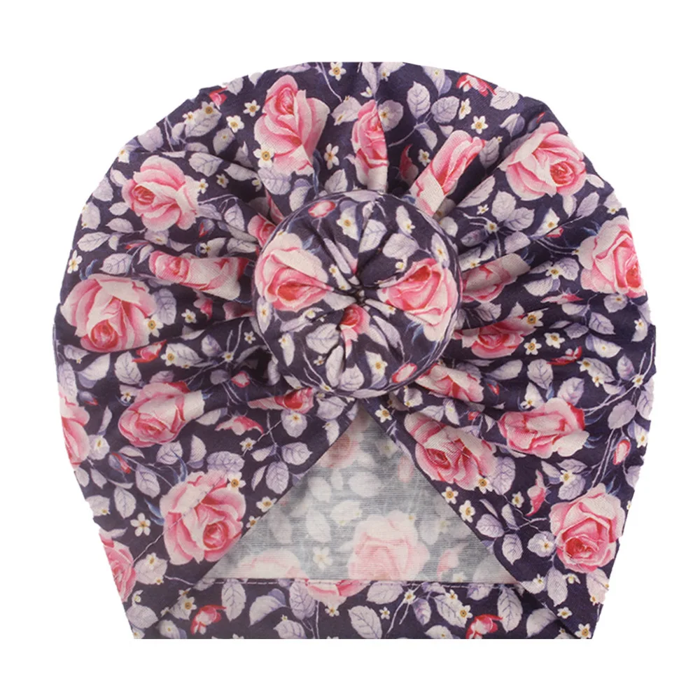 Hot Seller Cute Donuts Baby Winter Hat Floral Print Boy Girl Newborn Beanies Bonnet Kids Headwraps Hair
