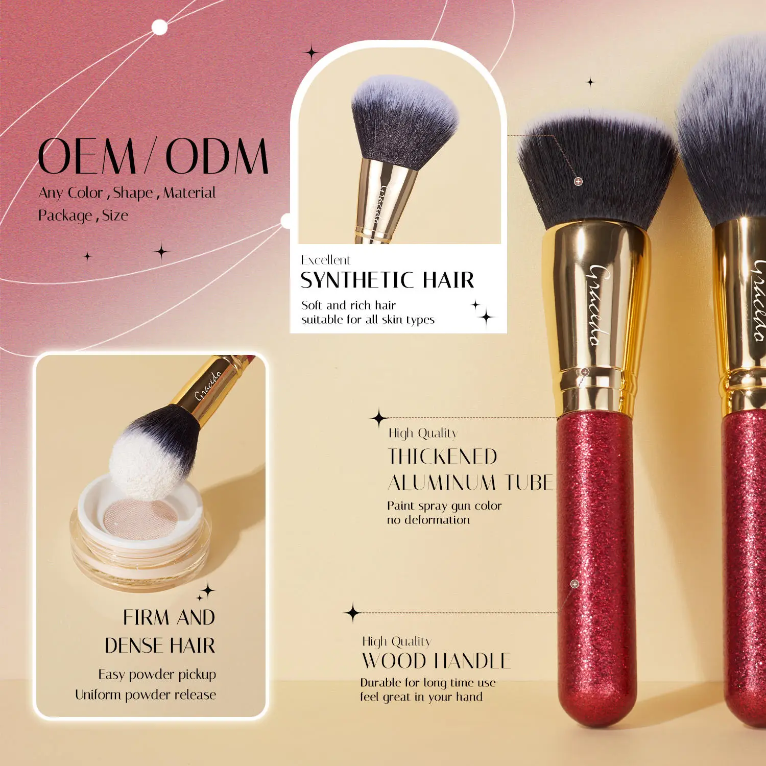 OEM Cosmetic 15/32pcs red Travel Luxury Private Label Face Soft Dense Synthetic Hair Wood Handle Cosmetic Makeup Brushes Set