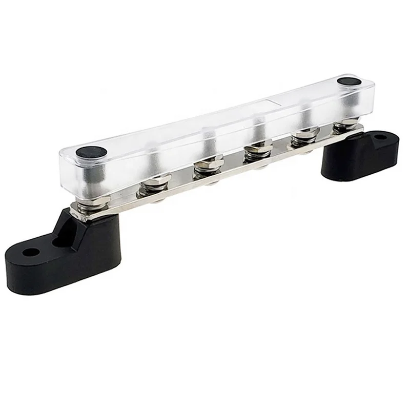 Amomd 6 Stud way 12V 100A Distribution Terminal Block Electrical Copper Tinned Bus Bar With Cover