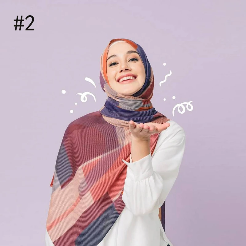 P.Healthy 2022 Newest Printed Pleated Chiffon Scarf Fashion Wrinkle Hijab for Female Winter Shawls