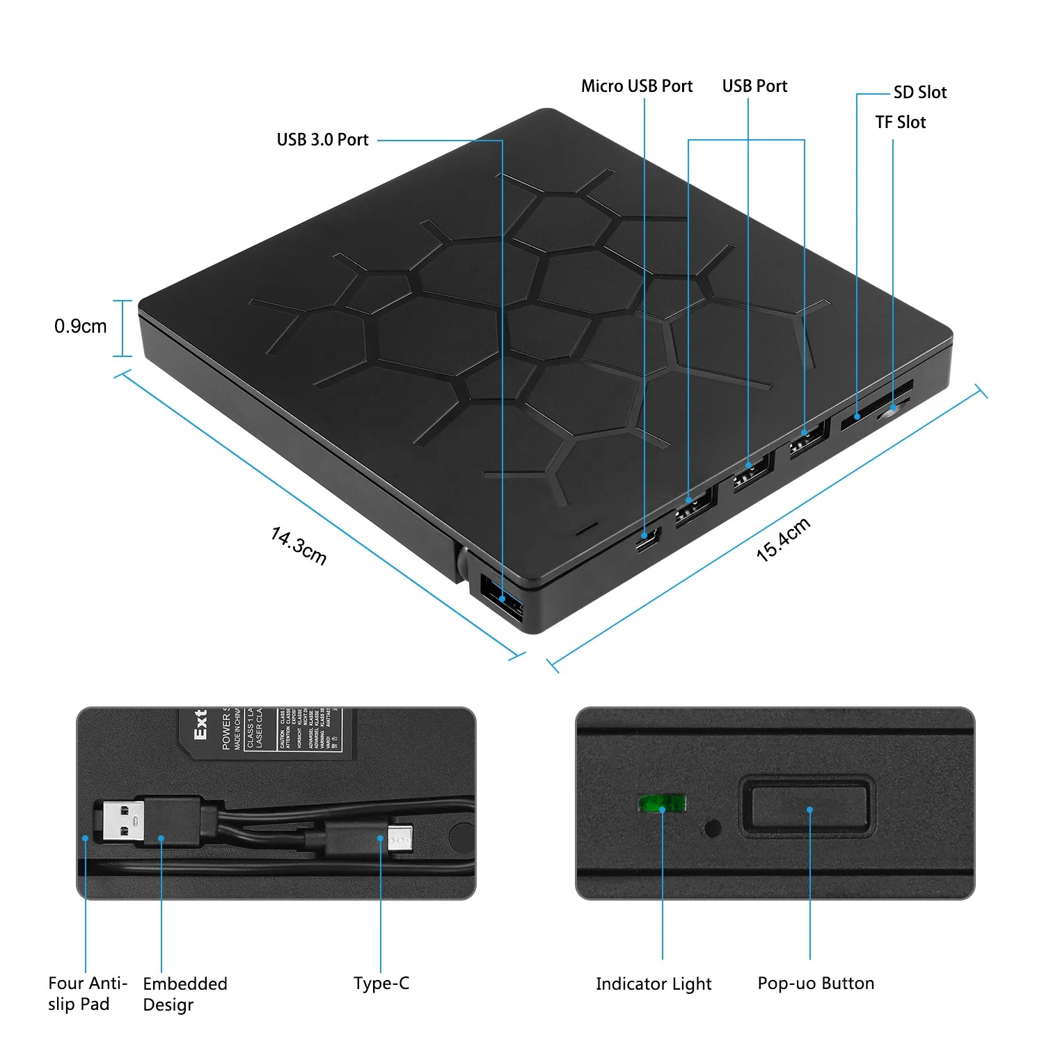 Новый тонкий внешний привод 9 5 мм для CD/DVD с USB 3 0 и Type-C VCD/DVD/CD -ROM/-R/ + R /-RW устройство