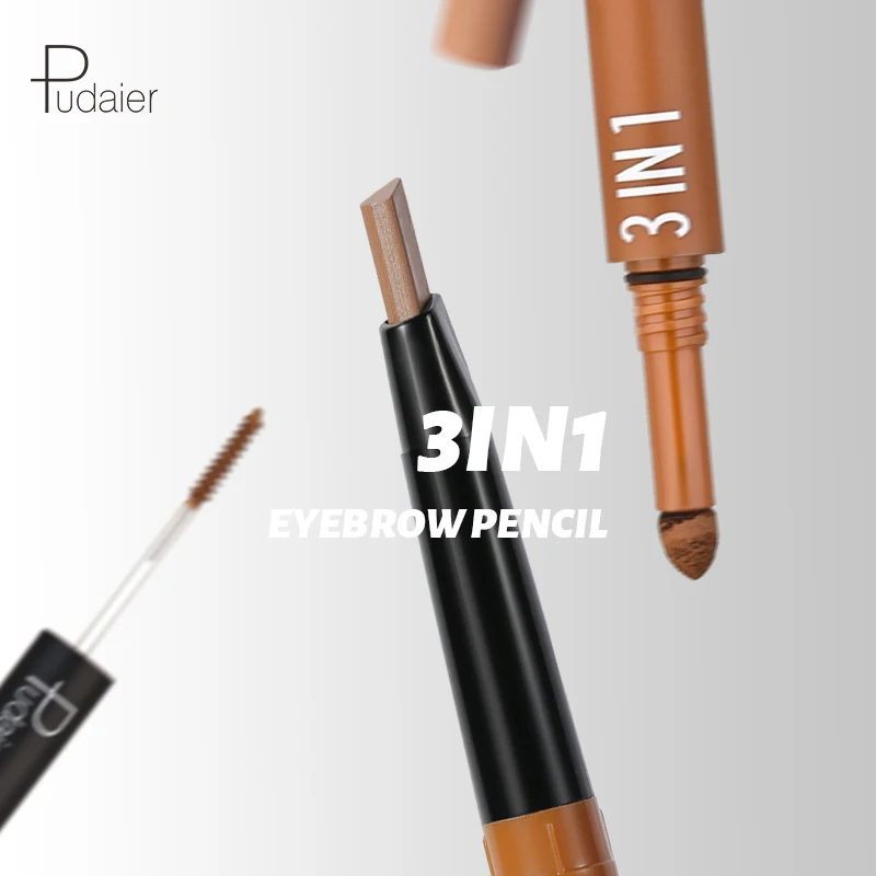 Pudaier New Style 3 IN 1 Eyebrow Pencil Multiple Uses Waterproof And Sweat Resistant 6 Colors Natural Eyebrow Makeup