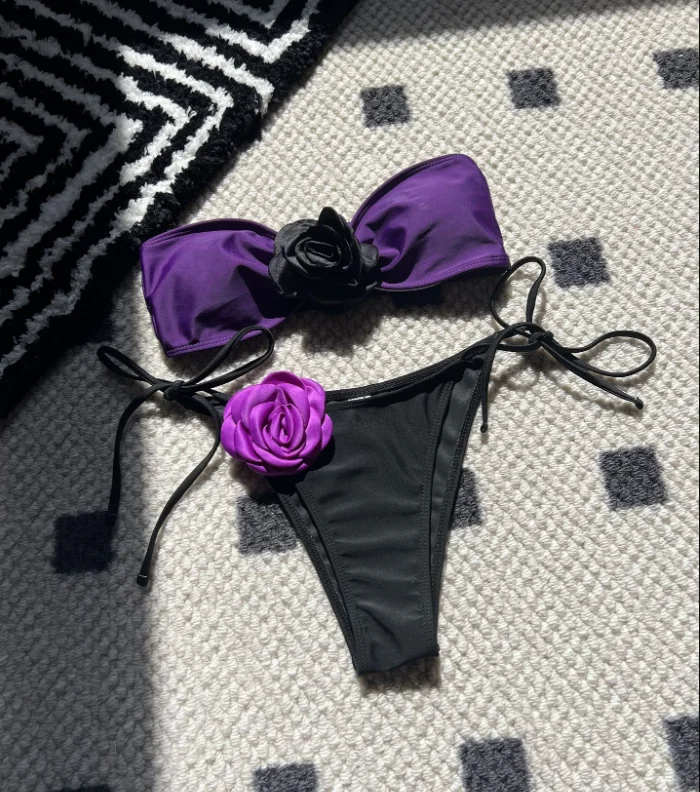 JUST ARRIVALS STOCK 13Colors 3D Print FLOWER Bandeau Top Swimsuit Sexy Ladies Cheap Mini Bikini Set