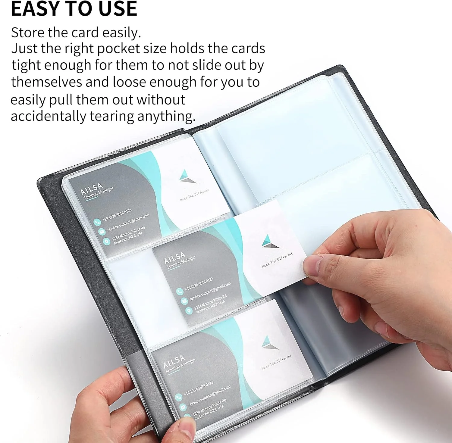 Professional Business Card Binder File Sleeve Storage PU Leather Name Badge Holders Id Card Clip Card Collection Album