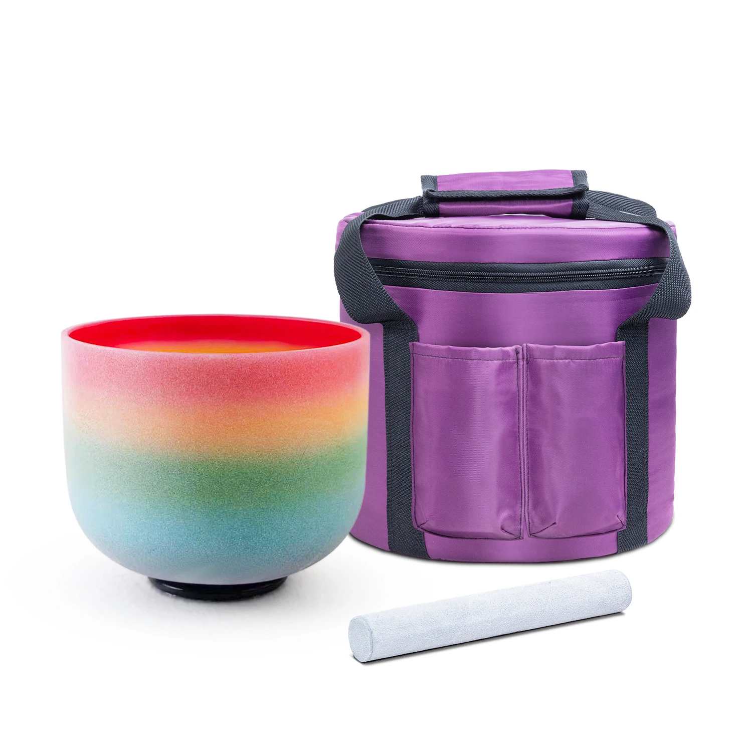 KVKA 432hz Rainbow Crystal Singing Bowl 8 Inch C Note Root Chakra Sound Bowl with Carrying Case