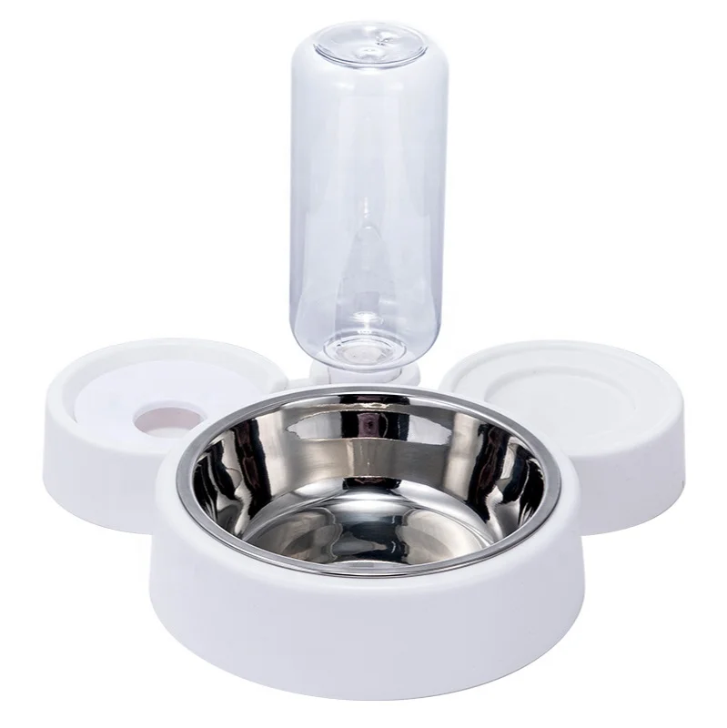 Double Dog Cat Bowls Water and Food Bowl Set, Detachable Automatic Water Dispenser Bottle Pet Feeder for Dogs Cats Puppy Kitten