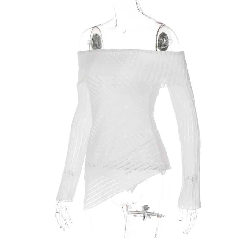 Off Shoulder Sexy Solid Color Crop Tops Long Sleeve Blouses Women Casual Top For Women