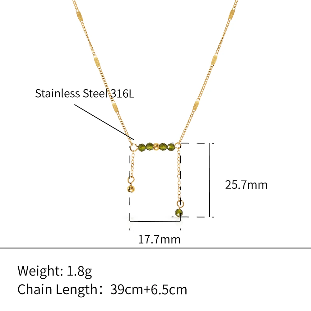 Chris April in stock 316L stainless steel PVD gold plating waterproof olive zirconium crystal gold beads necklace