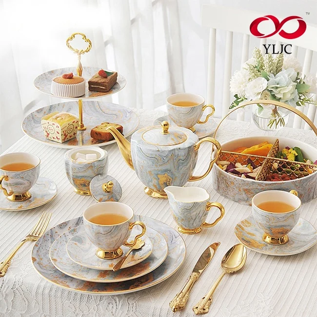 European Luxury Coffee And Tea Sets New Bone China Tea Set Porcelain Ceramic Coffee Sugar Tea Canister Set