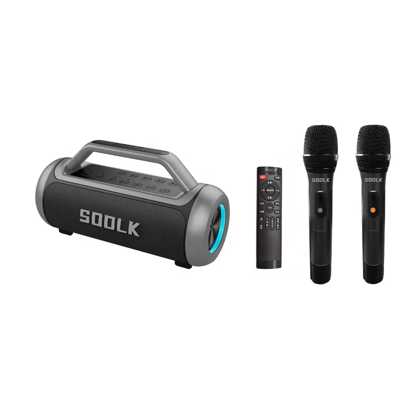 SODLK T80K Portable Wireless Speaker with Subwoofer, 100W HD Loud Stereo Sound with Dual Wireless Microphones and Remote Control