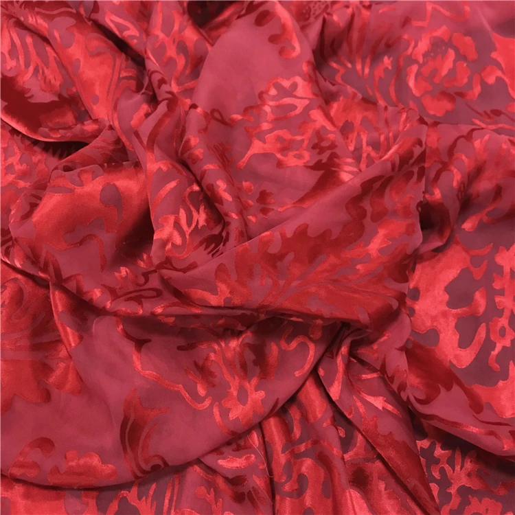 
Plain Dyed Red Silk Satin Burnout Fabric 19mm Silk Rayon Bournout 
