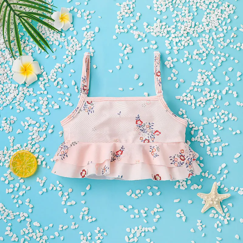 Children Swimsuit Flower Print Baby Girls Swimwear 2022 Summer Halter Kids Bikini Girls Pink Beachwear Bathing Suit 1-6Y