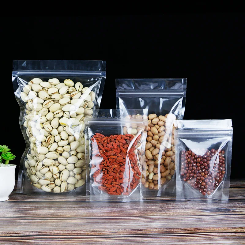 Hight clear Plastic stand zip bag Self-sealing dry fruit food packaging snack bag