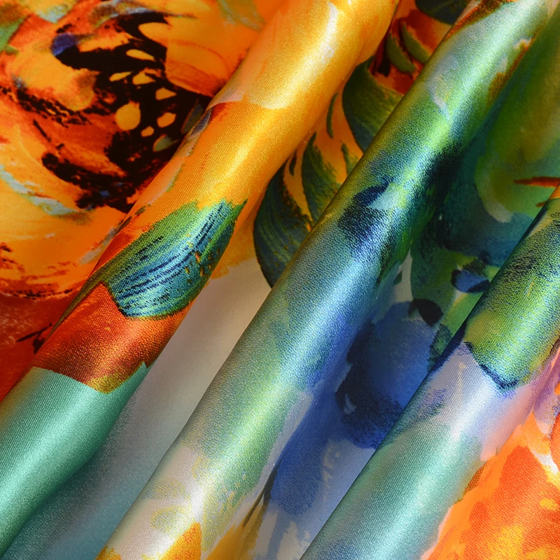 Цифровая ткань шармёз с цветочным принтом шелковая атласная ткань