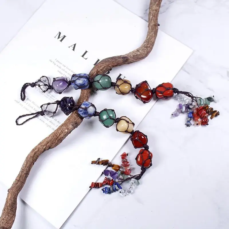 Spiritual healing stone tumbled stone Car pendant 7 chakra pendant quartz crystal crafts