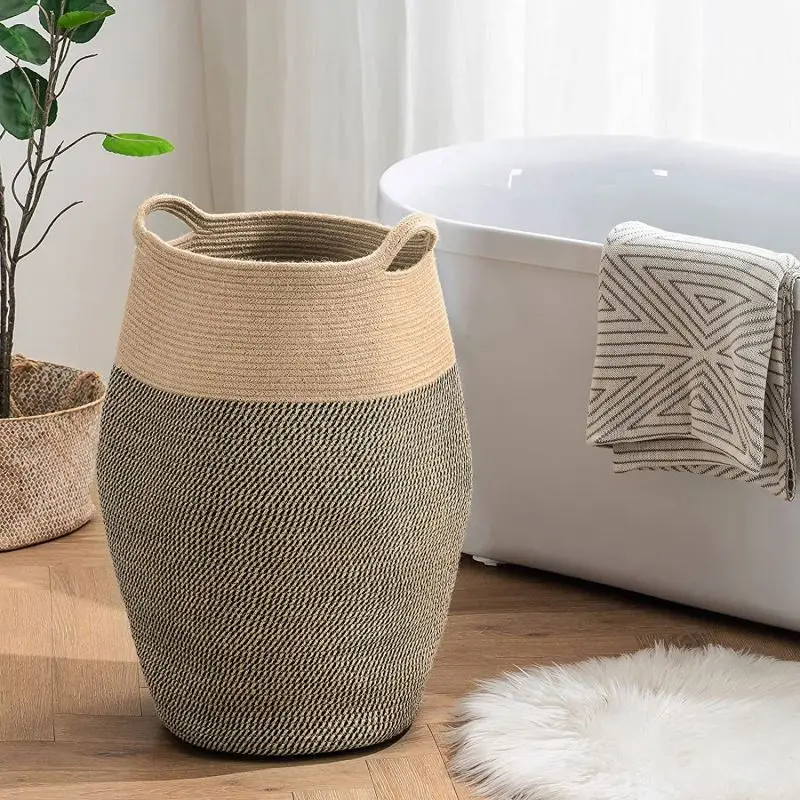 Natural colour handmade 100% cotton rope storage basket Modern Woven dirty Storage Basket Laundry Basket For Floor Indoor