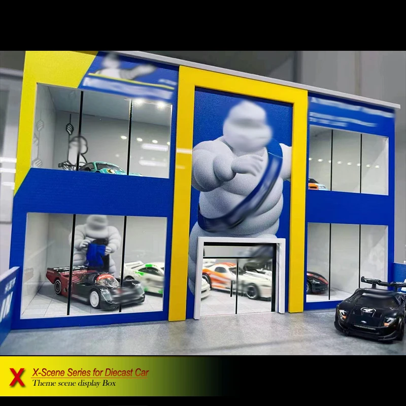 1/64 Scale Simulation Car Model Garage Street View Scene Space Ornaments Acrylic Display Box