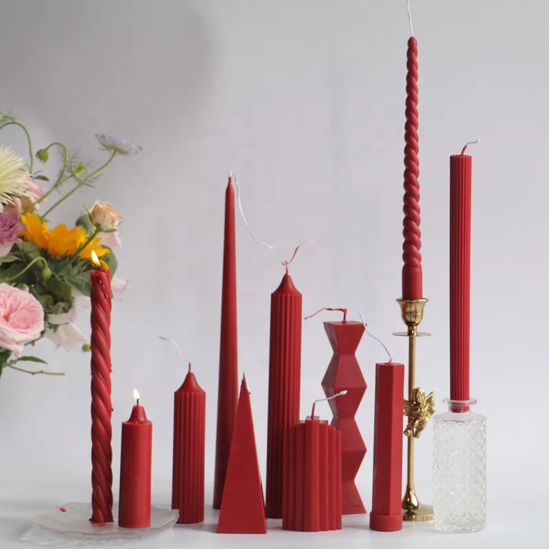 Christmas Geometic Stick Taper Pillar Candle Soy Wax Candle for Dinner Banquet Home Decor
