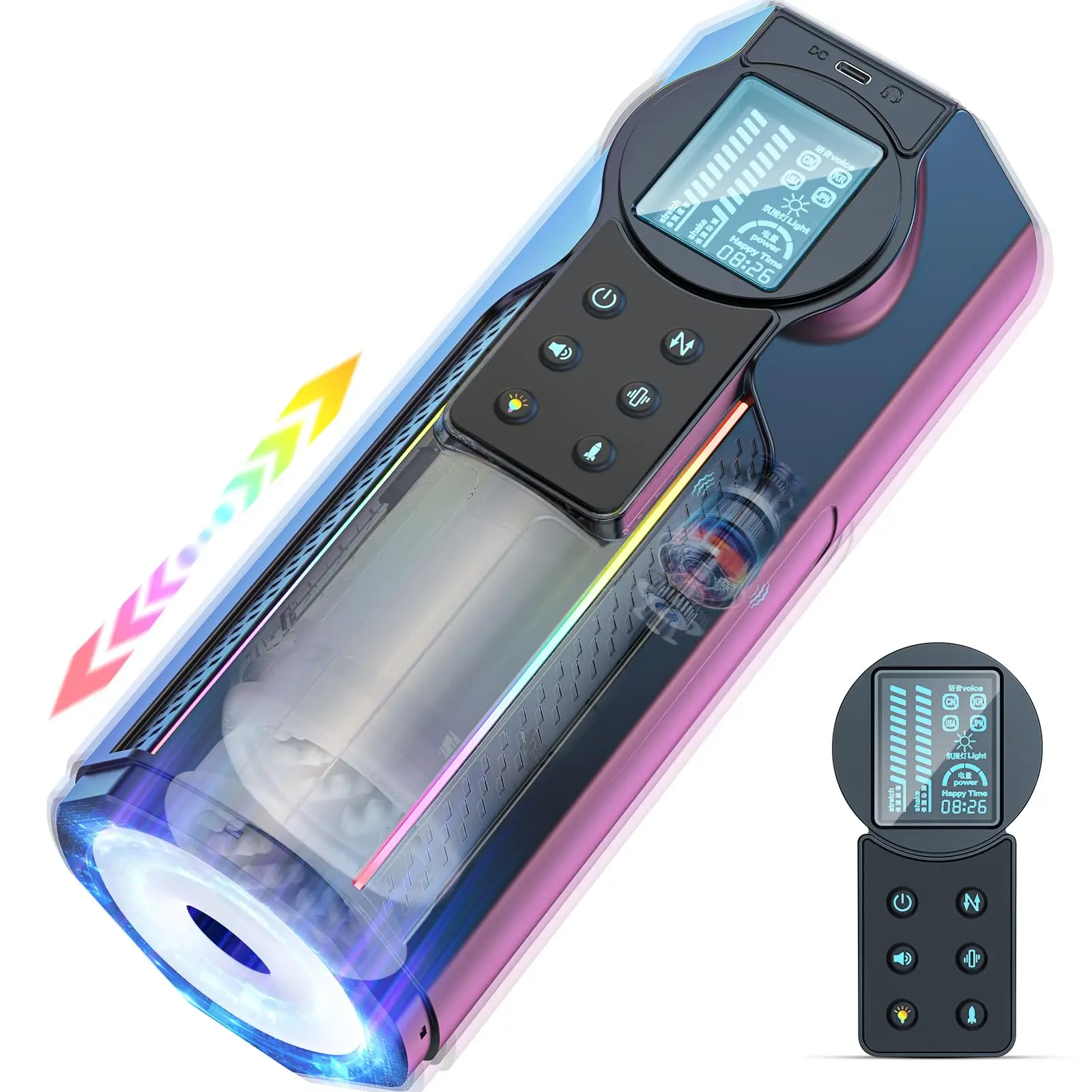 Upgrade 6 In 1 Sexy Moaning Voices Vibrating Telescopic Automatic Male Thrusting Masturbator Stroker with One-click Climax Modes