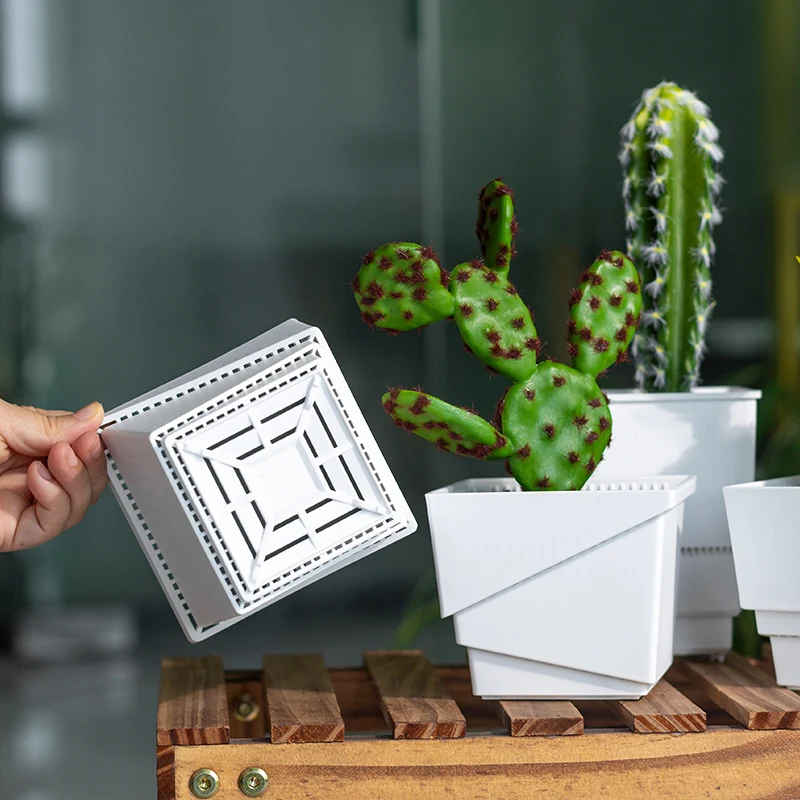 Оптовая продажа, квадратные белые пластиковые цветочные горшки для суккулентов оптом
