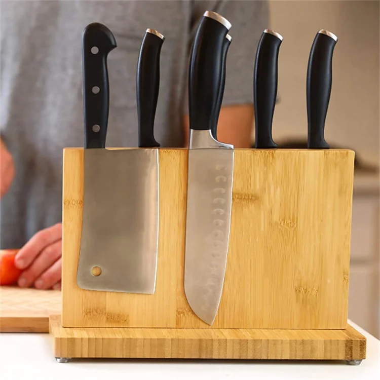 Kitchen steak knives cutlery universal space saving stand bamboo magnetic knife block