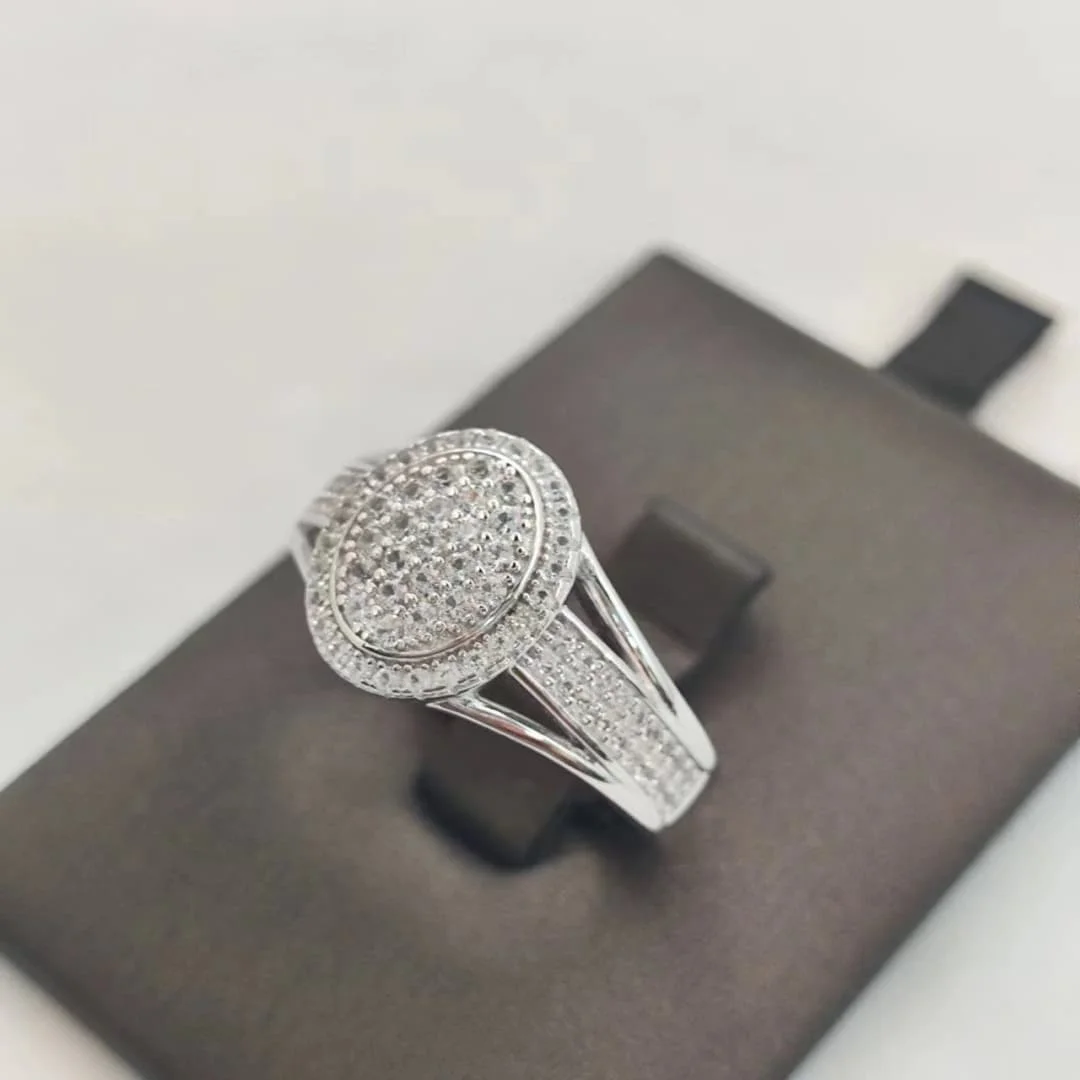 Custom Real Promise 925 Sterling Silver IJ VVS Diamond Ring Halo White Sapphire Split-Shank Oval Pave Ring For Women